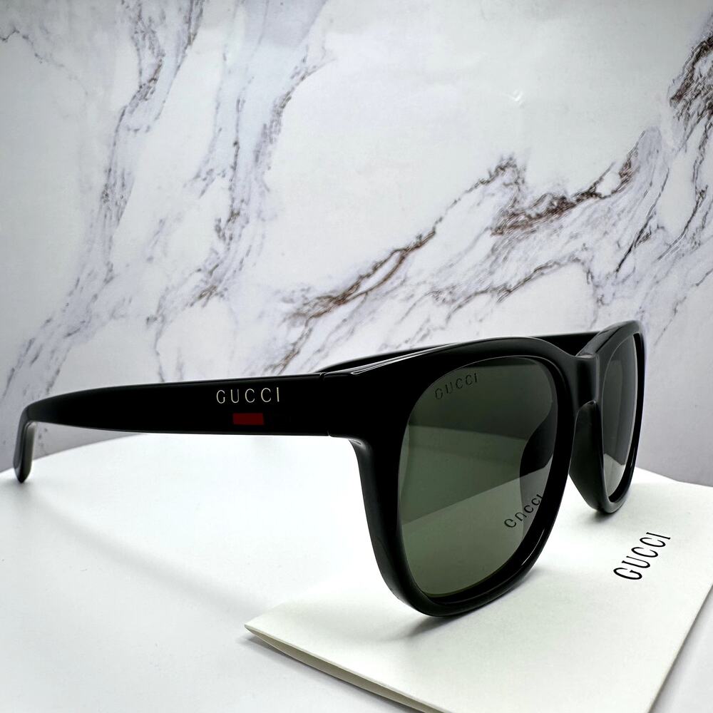 New GUCCI Sunglasses Black 54mm Square Gold Letter Logo Red Green Web Mens - Picture 11 of 15